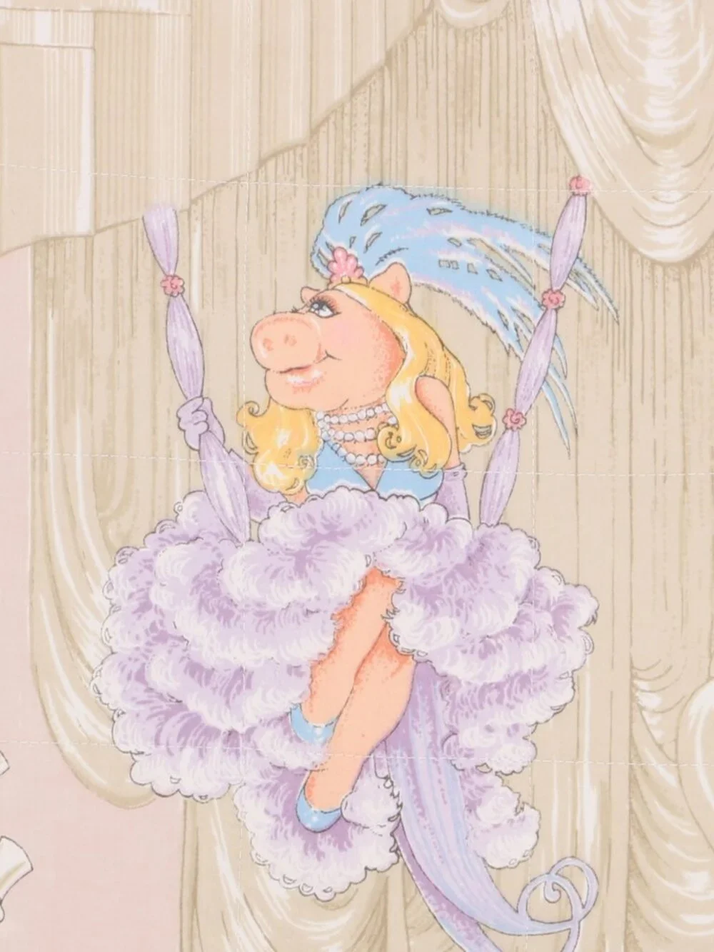 Miss Piggy Vintage Pattern Quilted Tote Bag Handmade Upcycled The Muppet Show